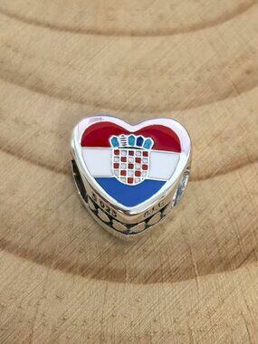 Pandora Croatia Croatian Flag heart Bead Charm Pendant, S925 Silver Jewelry